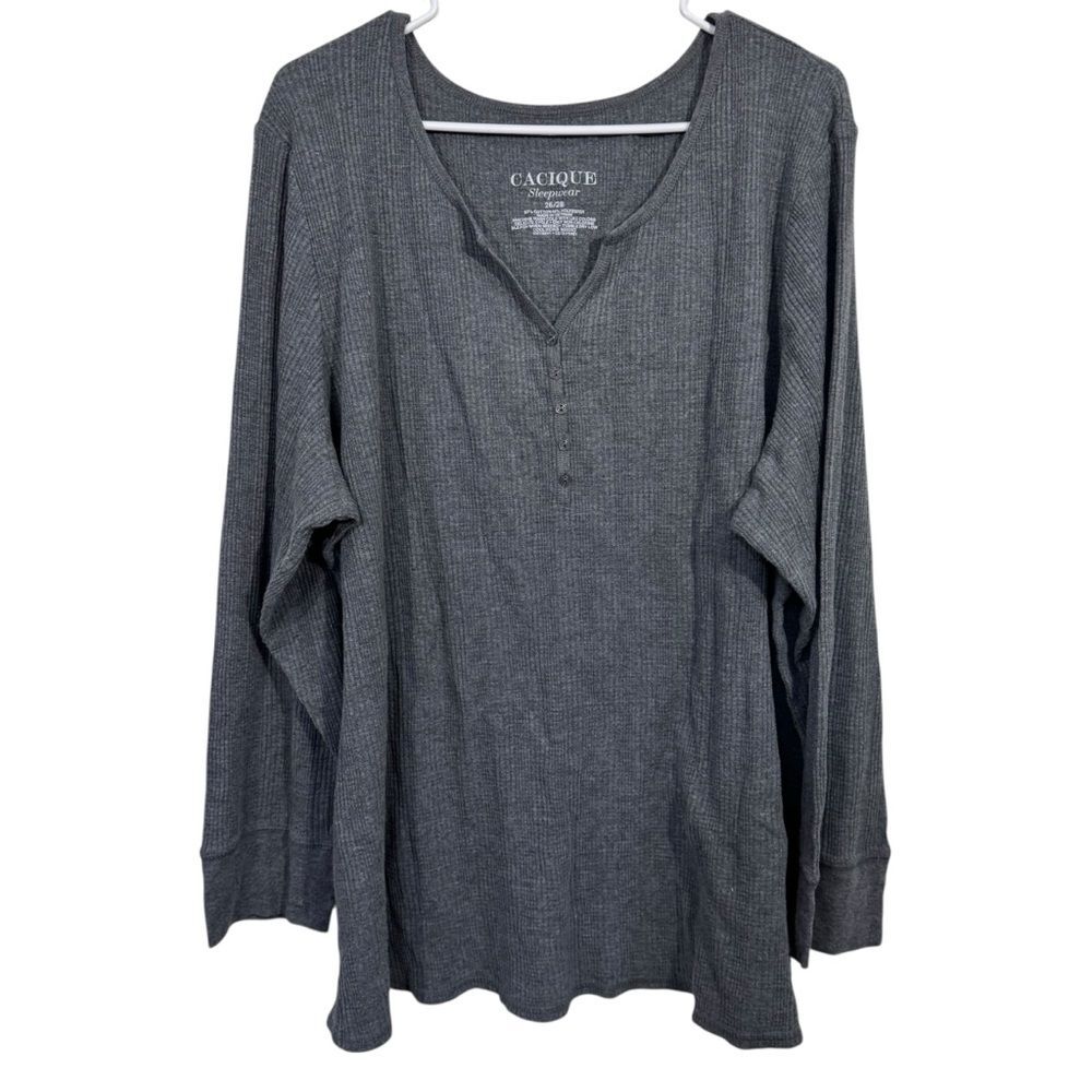 Cacique Lane Bryant Gray Waffle Knit Long Sleeve Pajama Shirt